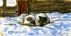 Cat Sleeping on a Bed by Claude Monet Oil Painting