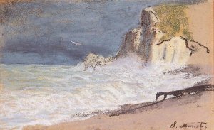 Etretat - Amont Cliff, Rough Weather by Claude Monet Oil Painting