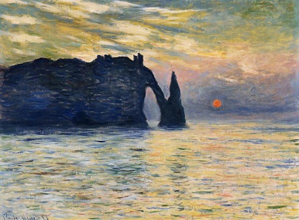 Main Product Photo of Etretat, Sunset Painting by Claude Monet