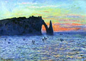Etretat, the Needle Rock and the Porte d'Aval, Sunset painting by Claude Monet