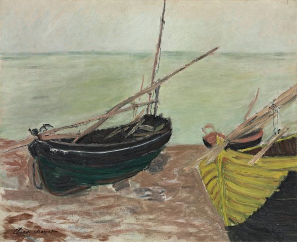 Etude de bateaux sur la plage d'etretat  by Claude Monet - Hand-Painted Oil Painting Reproduction