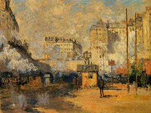 Exterior of Saint-Lazare Station, Sunlight Effect painting by Claude Monet