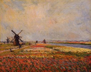 Fields of Flowers and Windmills Near Leiden Oil painting by Claude Monet