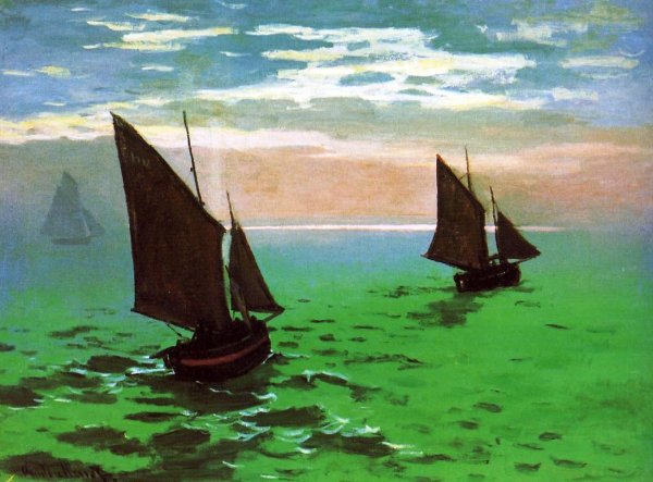 Fishing Boats at Sea by Claude Monet - Hand-Painted Oil Painting Reproduction