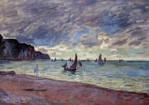 Fishing Boats by the Beach and the Cliffs of Pourville by Claude Monet Oil Painting