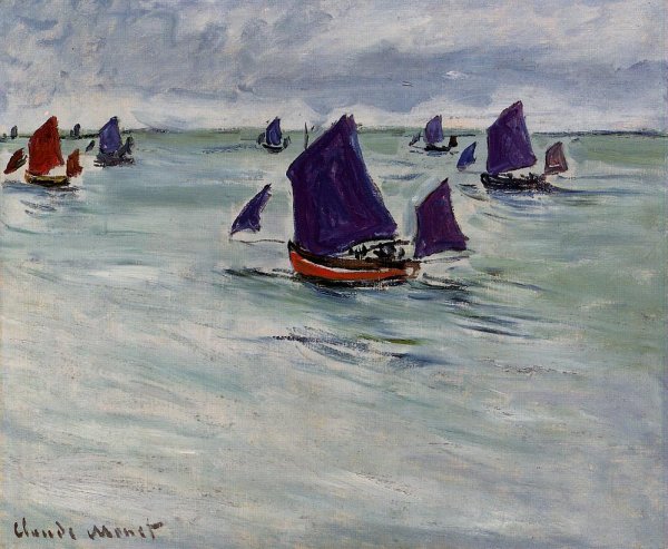 Fishing Boats off Pourville by Claude Monet - Hand-Painted Oil Painting Reproduction