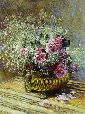 Flowers in a Pot (also known as Roses and Baby's Breath) painting by Claude Monet