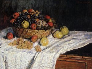 Fruit Basket with Apples and Grapes by Claude Monet Oil Painting