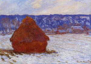 Grainstack in Overcast Weather, Snow Effect Oil painting by Claude Monet