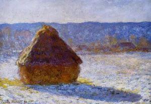 Grainstack in the Morning, Snow Effect painting by Claude Monet