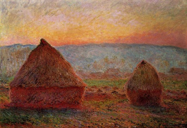 Grainstacks at Giverny, Sunset by Claude Monet - Hand-Painted Oil Painting Reproduction