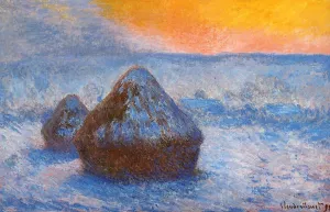 Grainstacks at Sunset, Snow Effect by Claude Monet - Oil Painting Reproduction