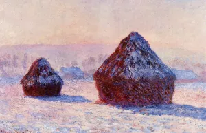Grainstacks in the Morning, Snow Effect by Claude Monet Oil Painting