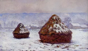 Grainstacks, Snow Effect painting by Claude Monet