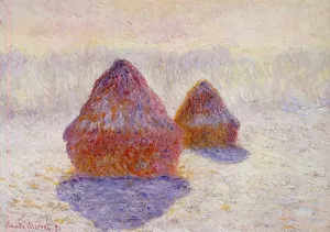 Grainstacks, White Frost Effect By Monet painting by Claude Monet