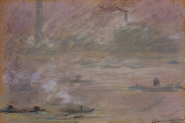 London, Boats on the Thames by Claude Monet - Hand-Painted Oil Painting Reproduction