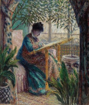 Madame Monet Embroidering by Claude Monet Oil Painting