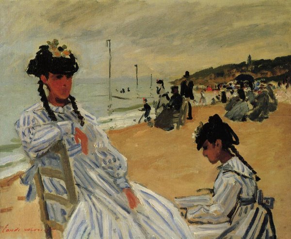 On the Beach at Trouville by Claude Monet - Hand-Painted Oil Painting Reproduction