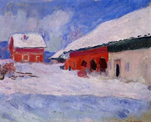 Red Houses at Bjornegaard in the Snow, Norway by Claude Monet Oil Painting