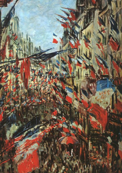 Main Product Photo of Rue Montargueil with Flags Painting by Claude Monet