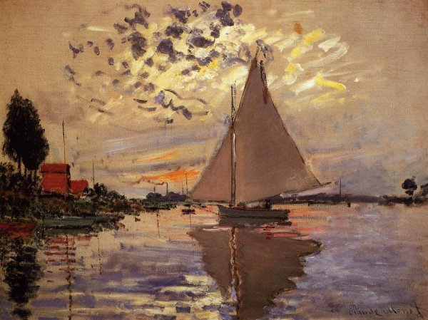 Main Product Photo of Sailboat at Le Petit-Gennevilliers Painting by Claude Monet