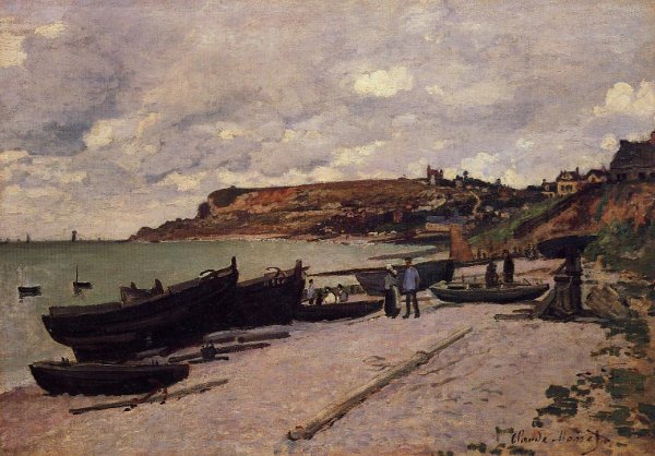Main Product Photo of Sainte-Adresse, Fishing Boats on the Shore Painting by Claude Monet