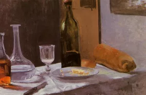 Still Life with Bottle, Carafe, Bread and Wine