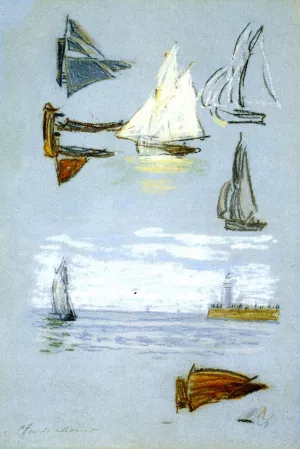 Study of Sailboats and Harbor by Claude Monet Oil Painting