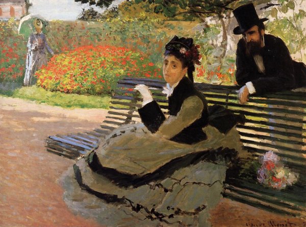 Main Product Photo of The Bench also known as Camille Monet on a Garden Bench Painting by Claude Monet