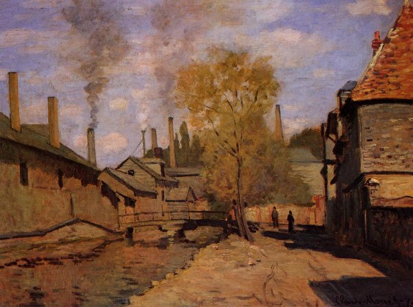 Main Product Photo of The Robec Stream Rouen aka Factories at Deville near Rouen Painting by Claude Monet