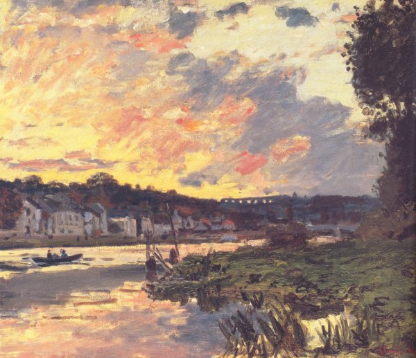 The Seine at Bougival in the Evening by Claude Monet - Hand-Painted Oil Painting Reproduction