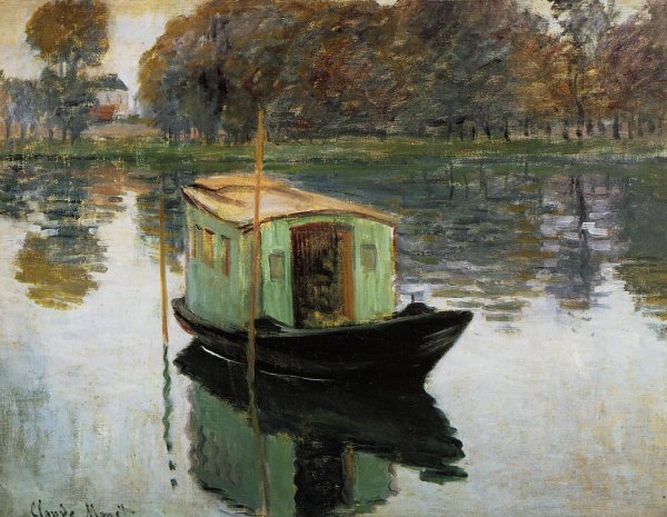 Main Product Photo of The Studio Boat Painting by Claude Monet