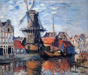 The Windmill on the Onbekende Canal, Amsterdam Oil painting by Claude Monet