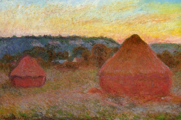 Two Grainstacks at the End of the Day, Autumn by Claude Monet - Hand-Painted Oil Painting Reproduction