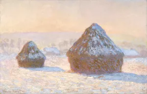 Wheatstacks, Snow Effect, Morning by Claude Monet Oil Painting
