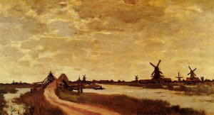 Windmills at Haaldersbroek, Zaandam by Claude Monet Oil Painting