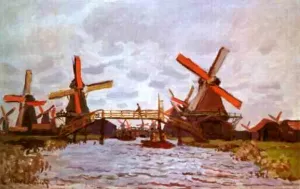 Windmills Near Zaandam by Claude Monet - Oil Painting Reproduction