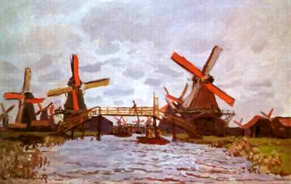 Windmills Near Zaandam by Claude Monet - Hand-Painted Oil Painting Reproduction