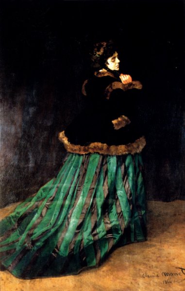 Woman in a Green Dress by Claude Monet - Hand-Painted Oil Painting Reproduction