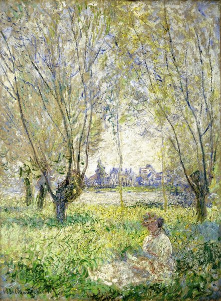 Main Product Photo of Woman Seated under the Willows  Painting by Claude Monet