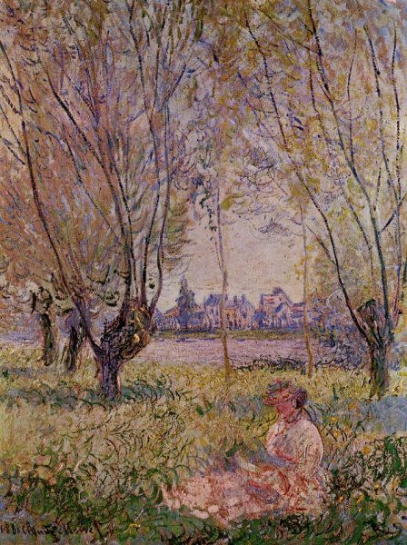 Woman Sitting under the Willows by Claude Monet - Hand-Painted Oil Painting Reproduction