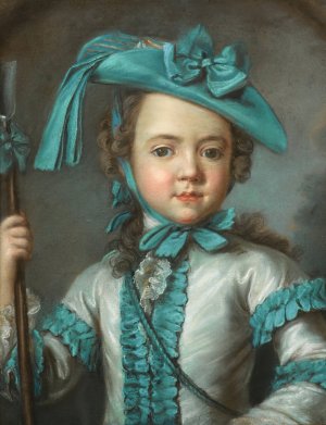 Portrait of a Girl En Jardiniere Holding a Houlette by Claude Pougin De Saint Aubin Oil Painting