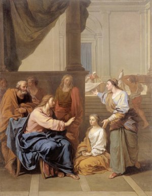 Le Christ chez Marthe et Marie by Claude Simpol Oil Painting