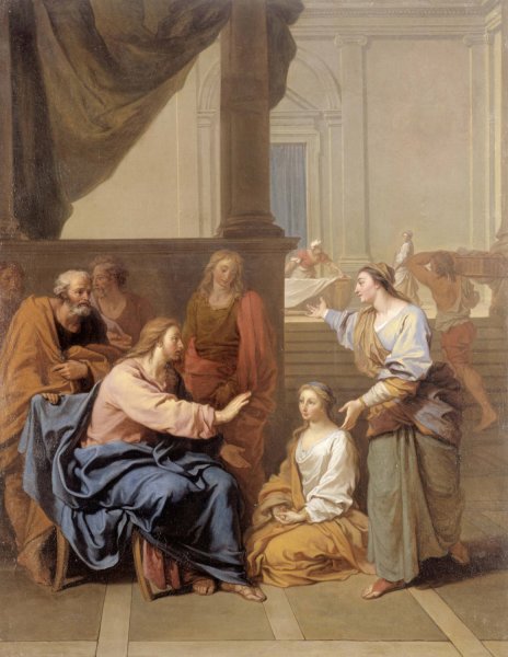 Le Christ chez Marthe et Marie  by Claude Simpol - Hand-Painted Oil Painting Reproduction