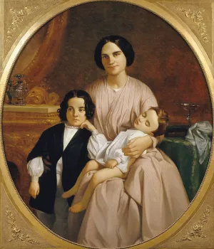 Portrait of the Painter's Wife and Children by Claudi Lorenzale Oil Painting