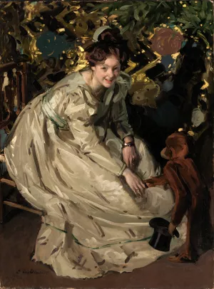 Woman in Arbor with Monkey by Claudio Castelucho Oil Painting