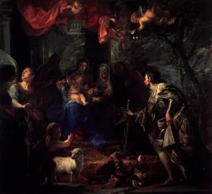 Virgin and Child Adored by St Louis, King of France Oil painting by Claudio Coello