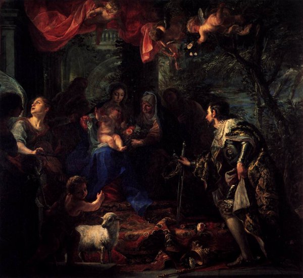 Main Product Photo of Virgin and Child Adored by St Louis, King of France Painting by Claudio Coello