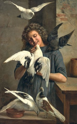 Feeding the Doves by Claudio Rinaldi Oil Painting