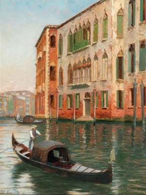 Venice, A Scene on a Canal by Claus Adolf Heinrich-Hansen Oil Painting